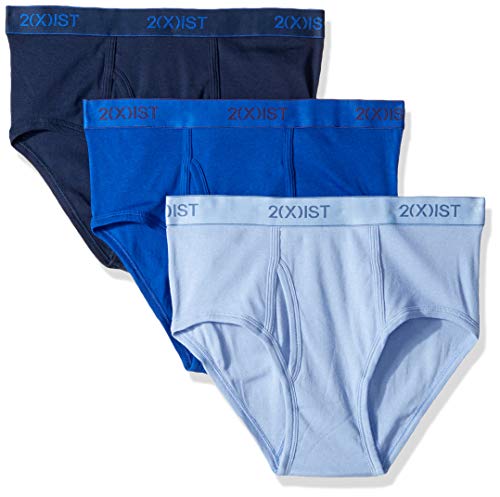 2(X)IST Mens Essential Cotton Fly Front Brief 3-Pack Underwear, Navy/Cobalt/Porcelain, 32 US von 2(x)ist