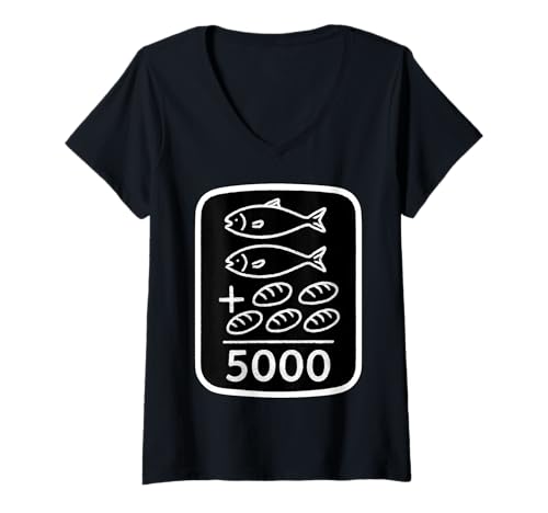 Damen 2 Fische 5 Brote Jesus Feeds 5000 christlicher Bibelvers Zitat T-Shirt mit V-Ausschnitt Damen 2 Fische 5 Brote Jesus Feeds 5000 christlicher Bibelvers Zitat T-Shirt mit V-Ausschnitt von 2 Fish 5 Breads Feeds 5000 Christian Products