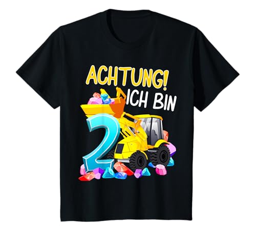 Kinder Ich Bin 2 Jahr Bagger Geburtstagsshirt 2 Geburtstag Jungen T-Shirt von 2 Geburtstag Baustelle Bagger Geschenk Junge