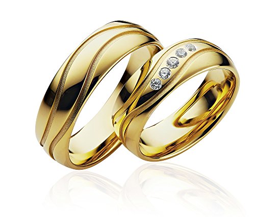 JC Trauringe Gold 585 Paarpreis Poliert I Traumhafte Eheringe breit 6 mm I Einzigartige Partnerringe Gelbgold mit Gravur in edler Schatulle I 2 Hochzeitsringe Herrenring & Damenring mit Steinen I J104 von JC Trauringe