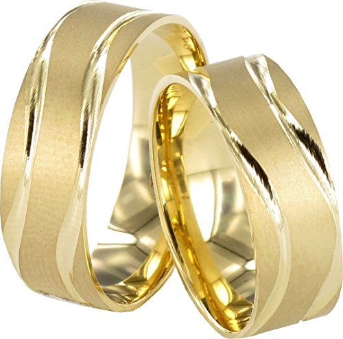 JC Trauringe Gold 333 Paarpreis Matt I Eheringe breit 6,5 mm I Partnerringe Gelbgold mit Gravur in edler Schatulle I 2 Hochzeitsringe Herrenring & Damenring ohne Stein I J105 von JC Trauringe