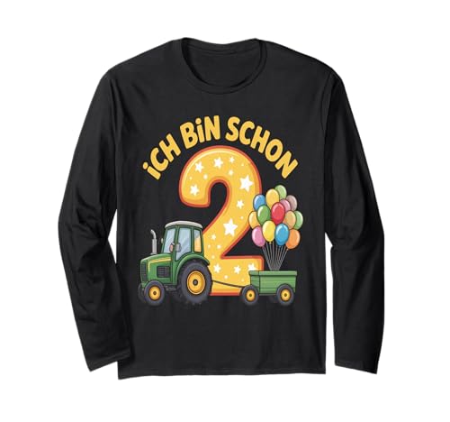 Kinder 2 Geburtstag Junge Traktor Outfit Ich Bin Schon 2 Langarmshirt von 2 Year Tractors Birthday