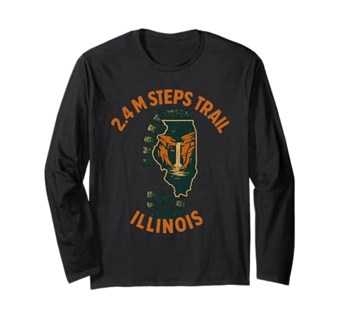 2,4 m Steps Trail Shirt Retro Boot Print Wasserfall Illinois Langarmshirt von 2.4M Steps Trail Tee Shirts for Illinois Hikers