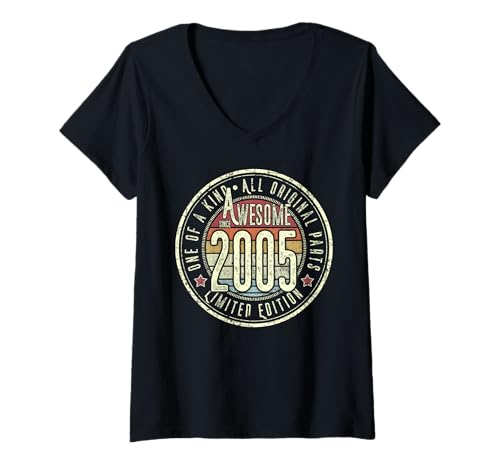 Damen Fantastisch seit 2005, Vintage-Geburtstagsfeier, Retro T-Shirt mit V-Ausschnitt Damen Fantastisch seit 2005, Vintage-Geburtstagsfeier, Retro T-Shirt mit V-Ausschnitt von 20 Years Young 2005 Retro Style