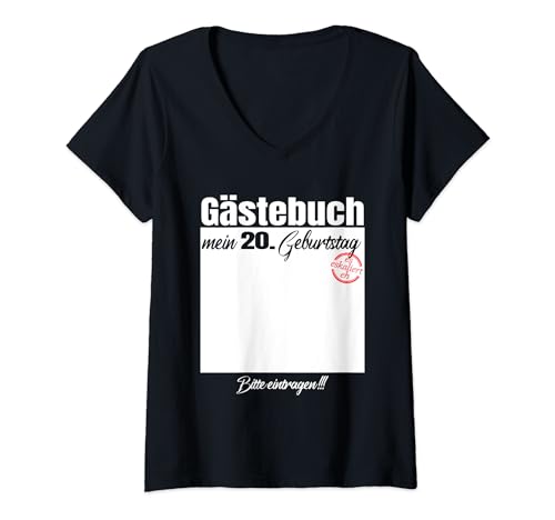 Damen Gästebuch 20. Geburtstag – Bitte eintragen T-Shirt mit V-Ausschnitt von 20. Geburtstag Damen Herren Gästebuch Geburtstag