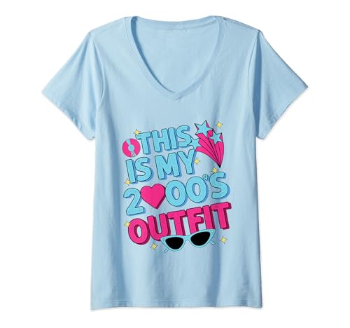 Damen 2000er Party Retro Outfit 2000er 2000 T-Shirt mit V-Ausschnitt von 2000er Outfit Damen 2000s Geschenke Herren