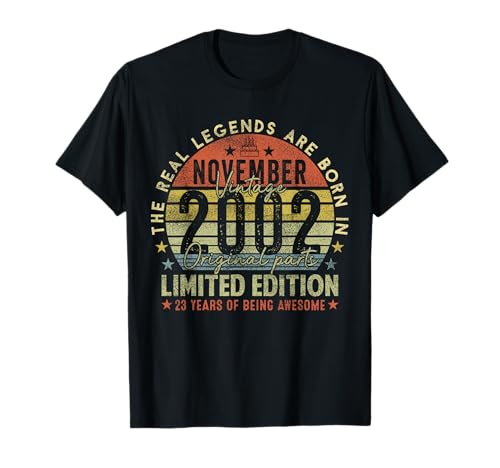 23rd Birthday Real Legends November 2002 23 Years Old Men T-Shirt von 2002 23rd Birthday Decorations 23 Years Old Mens