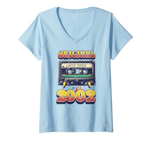 Damen 23.Geburtstag Retro Vintage Jahrgang 2002 Mann Frau T-Shirt mit V-Ausschnitt Damen 23.Geburtstag Retro Vintage Jahrgang 2002 Mann Frau T-Shirt mit V-Ausschnitt von 2002 Original 23 Jahre Herren Damen Deko