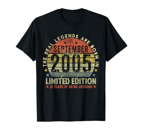 20th Birthday Real Legends September 2005 20 Years Old Men T-Shirt von 2005 20th Birthday Decorations 20 Years Old Mens