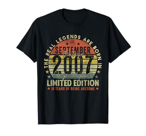 18th Birthday Real Legends September 2007 18 Years Old Men T-Shirt von 2007 18th Birthday Decorations 18 Years Old Mens