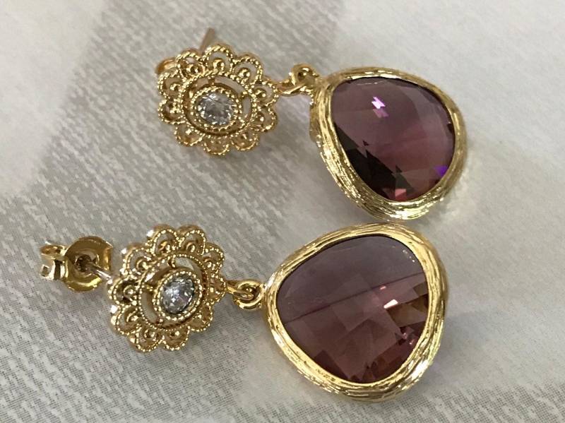 Kurze Ohrringe Mit Granatapfel Glas Anhänger - Schöne Geschenkidee Trendy Filigraner Schmuck Kurze Ohrringe Mit Granatapfel Glas Anhänger - Schöne Geschenkidee Trendy Filigraner Schmuck von 2010louisek7