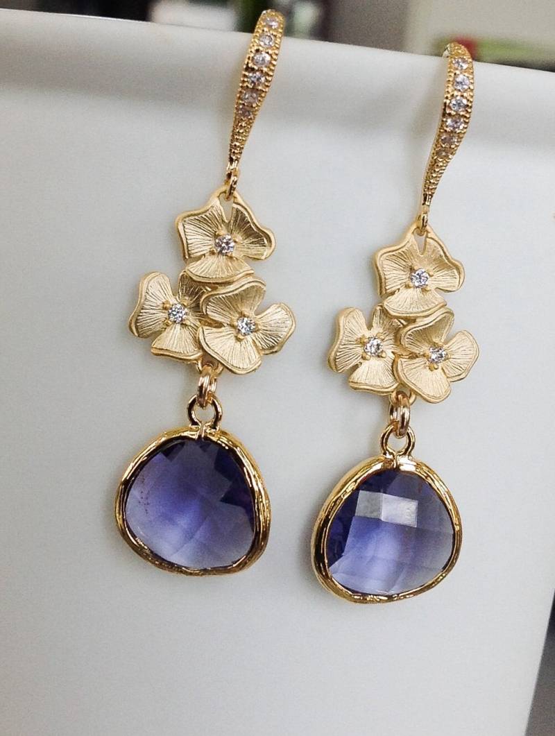Tropfen Ohrringe Violett, Geschenke Für Sie, Brautjungfer Geschenke, Kristall Ohrringe, Gold Handgemachter Schmuck von 2010louisek7