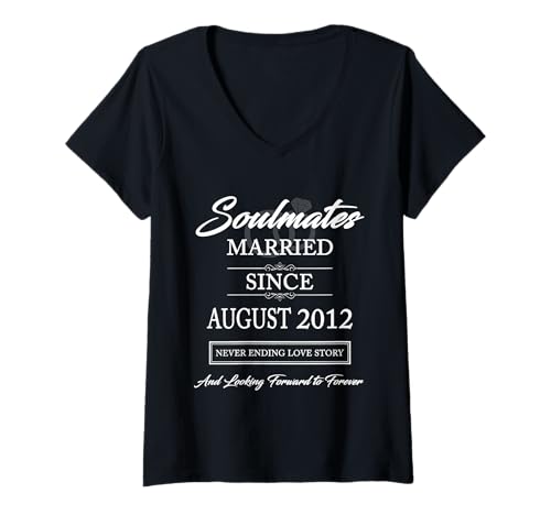 Damen 2012 August Hochzeit Ehe Jahrestag T-Shirt mit V-Ausschnitt Damen 2012 August Hochzeit Ehe Jahrestag T-Shirt mit V-Ausschnitt von 2012 August Couples Wedding Anniversary