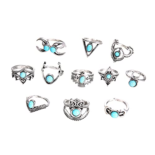 2022 11 Stücke Boho Geometrische Türkis Ring Set Für Frauen Retro Vintage Silber Stapel Ringe Set Trendige Silberringe Für Teenager Der Ringe Kindle (Silver, One Size) von 2022