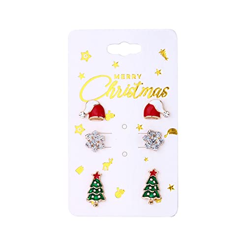 2022 3 Paar rote Weihnachtsmützenohrringe Geometrische Bunte Weihnachtsohrringe mit Kartenfeiertags-Weihnachtsschmuck Geschenk für Frauen und Mädchen Perlen Ohrringe Damen Set (Gold, One Size) von 2022