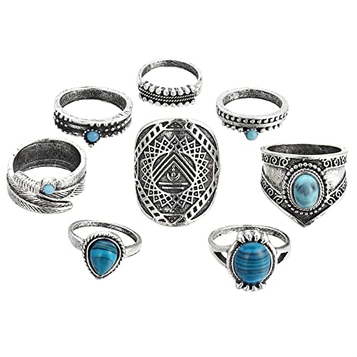 2022 8-teiliges Vintage-Ring-Set Edelstein Boho Fingerringe Damen Mittelfingerringe Durchbrochene gravierte Ringe Strassringe Mit Ringelnatz Auf Hiddensee (A, One Size) von 2022