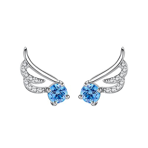 2022 Angel Blue Diamond Herz Ohrringe Silber Zirkon Elegante Hochzeit Damen Accessoires Schmuck Geschenk für Sie Gummi Ohrringe (Blue, One Size) von 2022