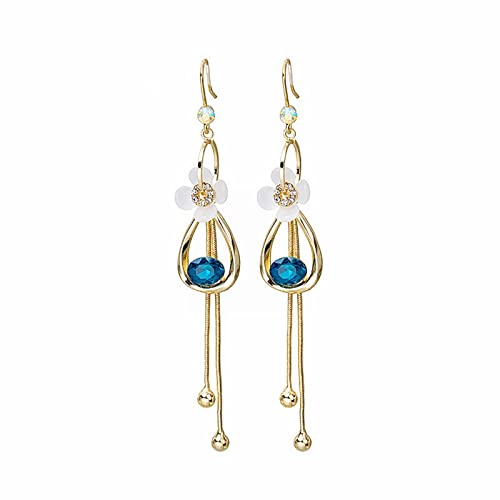 2022 Blaue Kristallgeometrische Blumen-Ohrringe Damen-Luxus-Ohrringe mit würdevollem, elegantem Temperament Auffällige Ohrringe (Gold, One Size) von 2022
