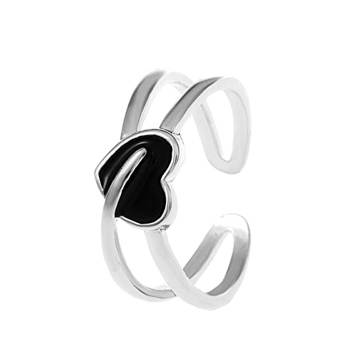 2022 Crossing Hollow Love Schwarz-Weiß-Silber-Ring-Herz-Öffnungsring für Frauen und Mädchen Herren Ohr Ringe (Silver, One Size) von 2022