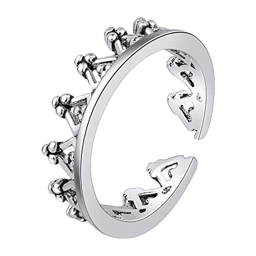 2022 Crown Design Ring Ring Persönlichkeit Retro Ring Einfache Männer und Frauen Ring kreatives Geschenk Kette Mit Zwei Ringen Ineinander (Silver, One Size) von 2022