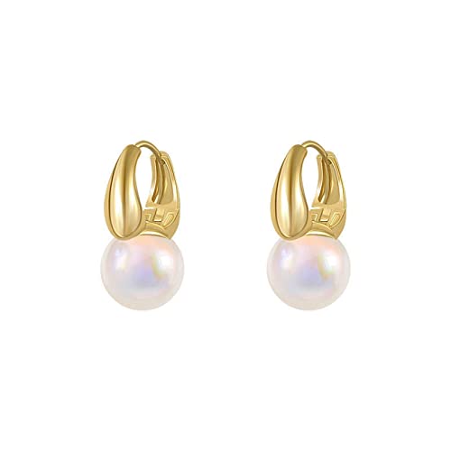 2022 Dame Simple and Plated Gold Female Silver Buckle Big Pink Pearl Ohrringe für Frauen Perlen Rose Gold Ear Lobe Drop Dangler Ohrringe Ohrringe Eckig (Gold, One Size) von 2022