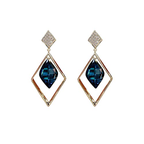 2022 Diamantförmige Blaue Kristallohrringe für Teenager-Mädchen Minimalistische Piercing-Ohrstecker Trendige Ohrringe Perlen Ohrringe Echt Silber (Blue, One Size) von 2022