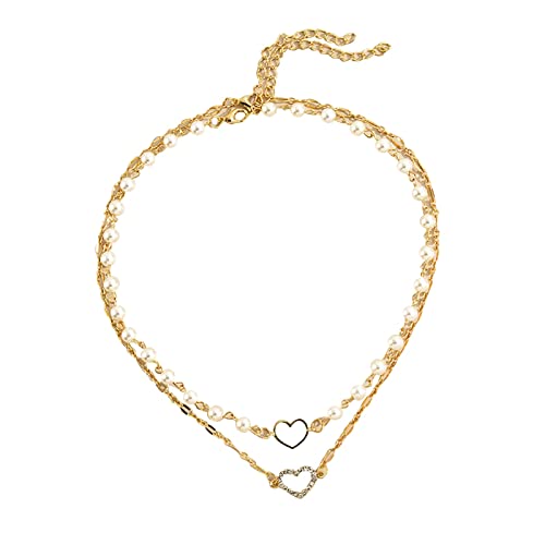 2022 Double Layer Pearl Strass Halsketten für Frauen Gold Mom Love Anhänger Halskette Mütterliche Perlenkette Trend Schmuck für Frauen Ketten Lampe (Gold, One Size) von 2022