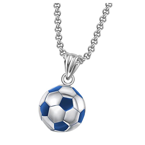 2022 Edelstahl 3D Fußball Fußball Basketball Charm Halskette Ohrringe Unisex Schmuck Jungen Herren Damen Fan Geschenke Ketten Lappen (Blue, One Size) von 2022