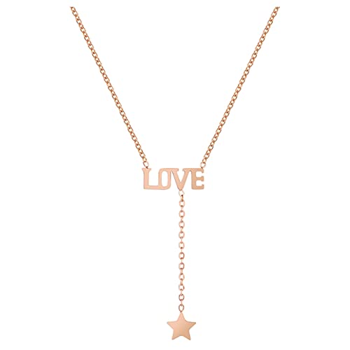 2022 Einfache und kleine vielseitige Quasten-Stern-Halskette aus Titanstahl Buchstabe Love Temperament Kragenkette Enge Halskette Damen (Rose Gold, One Size) von 2022
