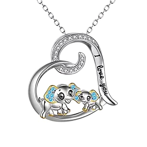 2022 Elefant Halsketten für Frauen Silber Mama Herz Anhänger Halskette Mutterliebe Strass Halskette Trend Schmuck für Mutter Frauen Modeschmuck Halskette (Silver, One Size) von 2022