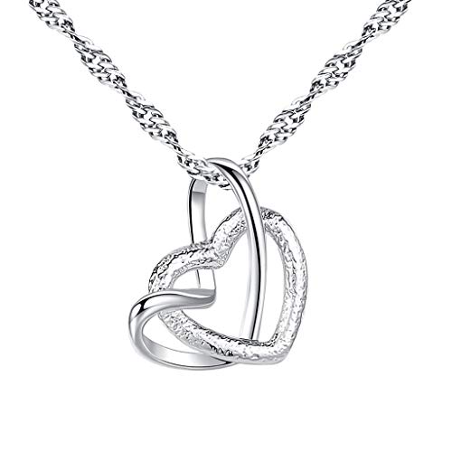 2022 Elegante Kette Herz Lady frostete Herz Halskette Anhänger Doppel Herz Halsketten Ritzel Halskette Anhänger Herren (Silver, One Size) von 2022