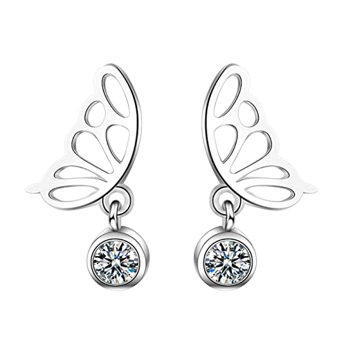 2022 Eleganter Flügel Shinning Strass Flügel baumeln Ohrring für Frauen Zirkon Anhänger Ohrring Schmuck Ohrringe Erdbeere (Silver, One Size) von 2022