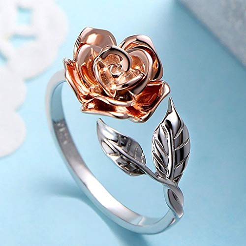 2022 Flower Women Ring Fashion Adjustable Wedding Rose Ring Ring for Gift Open Finger Rings Der Ringe Kette Mit Ring (Silver, One Size) von 2022