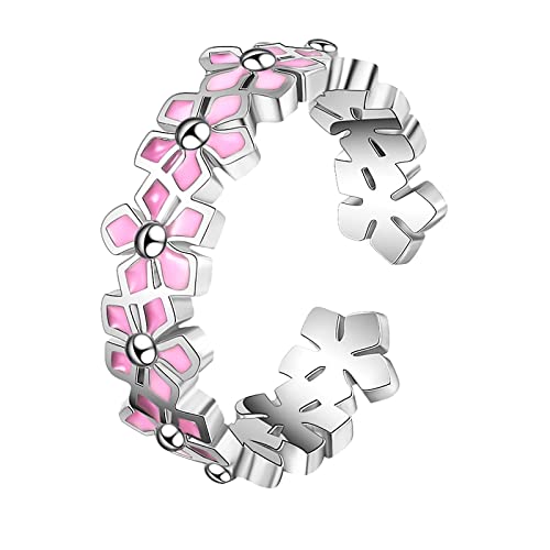 2022 Frauen-Mode-Ring-offene justierbare Ringe rosa Blumen-Ring-nettes Mädchen-Ring-Geburtstags-Geschenk Türrahmen Ringe (Pink, One Size) von 2022