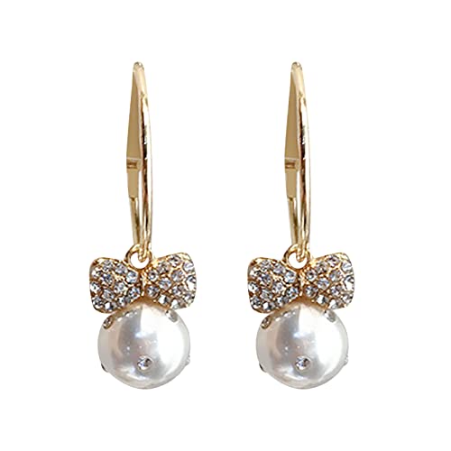 2022 Full Diamond Bow Pearl Ohrringe für Teen Girls Minimalist Piercing Studs Trendy Ohrringe Ohrringe Aufbewahrung (Gold, One Size) von 2022
