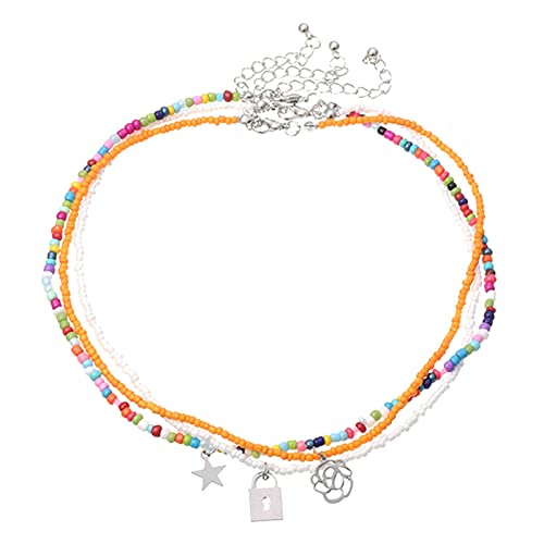 2022 Handgemachte Rocailles Halskette Frauen Schmuck Ethnische Mehrschichtige Bunte Rocailles Halskette Personalisierte Stern Set Mode Perlen Ketten Mit J Anhänger (Orange, One Size) von 2022