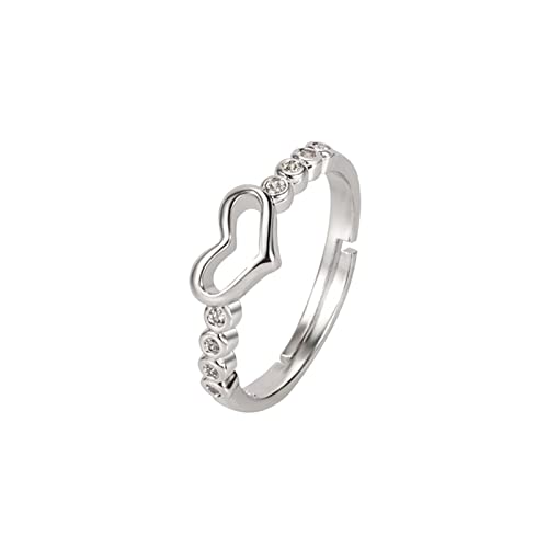 2022 Herzform Ring Mode Zirkon Verstellbarer Ring Schmuck für Frauen Ringe Silber (Silver, One Size) von 2022