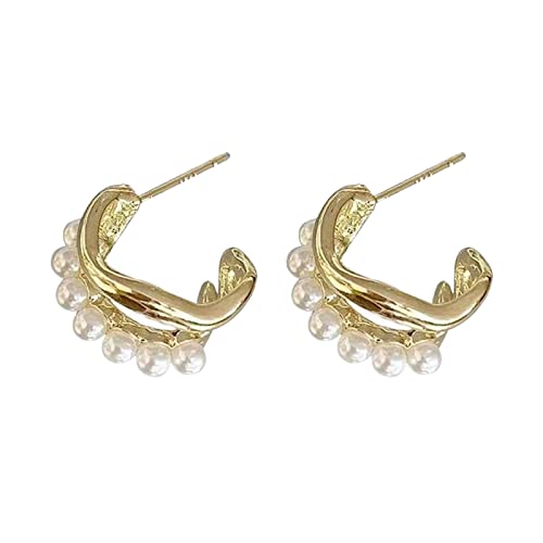 2022 Luxusmode-Frauen-doppelte gewellte Perlen-Ohr-Ohrring-Hochzeits-Ohrringe Ohrringe Boot (A, One Size) von 2022
