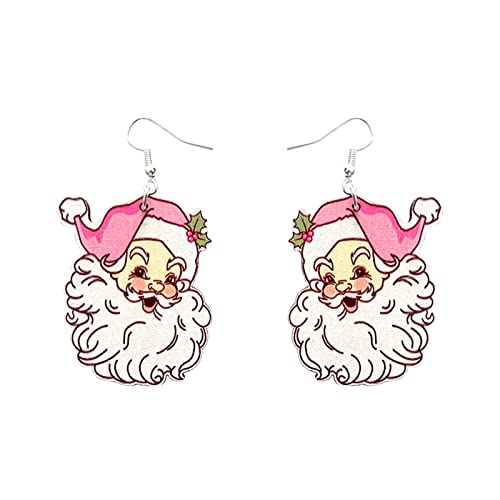 2022 Mode Frauen rosa Hut Santa doppelseitige Holzohrringe Ohrringe Ohne Ohrloch (Pink, One Size) von 2022