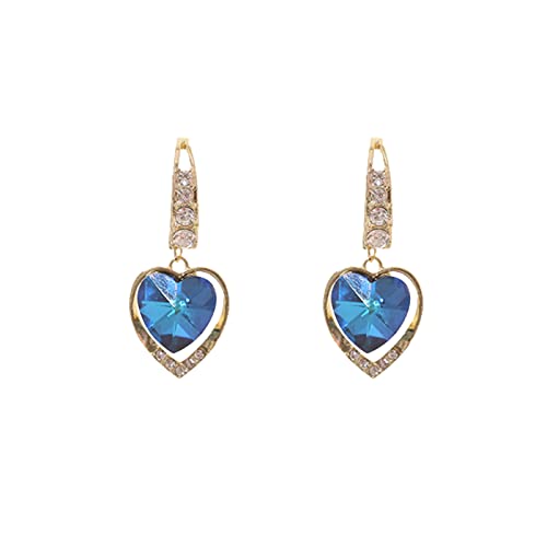 2022 Mode Persönlichkeit Temperament Blau Kristall Herz Ohrringe Für Frauen Schmuck Geschenke Ohrringe Herzform (A, One Size) von 2022