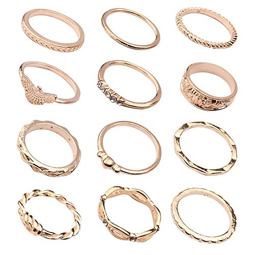 2022 Mode Retro Geschenke Ring Zirkonia Gold Trend 12 gemeinsame Teile Metall-Blaue Set-Ringe Ringe Herren (Gold, One Size) von 2022