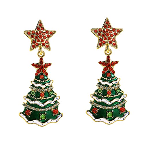 2022 Öltropfender Weihnachtsbaum-Stern-Ohrstecker Winter-Retro- Weihnachtsohrring Weihnachtslanger Zubehör-Ohrring Ohrringe Edelstahl Damen (Green, One Size) von 2022