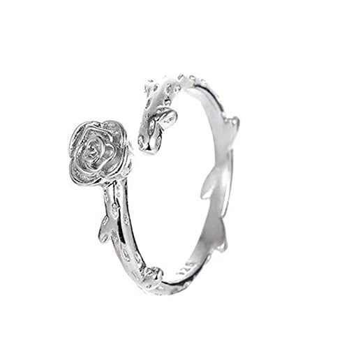 2022 Offener Ring für Damen, handgefertigt, glatt, versilbert, literarischer Schmuck, modisch, Blatt, Rose, Coole Herren Ringe Schmuck (Sliver, One Size) von 2022