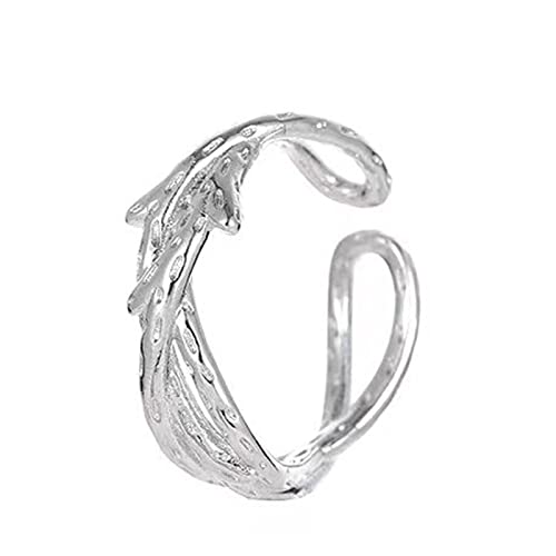 2022 Offener Ring für Damen, handgefertigt, glatt, versilbert, literarischer Schmuck, modisch, Blatt, Rose, Ringe Günstig Damen Set (Sliver, One Size) von 2022