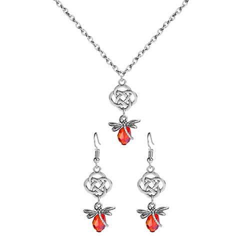 2022 Orange Tier Zirkon Halskette und Ohrring Set Zirkon Halskette Rose Gold Anhänger Schmuck Anhänger Halskette und Ohrringe für Frauen Bastelset Ketten Und Armbänder Mädchen (Red, One Size) von 2022