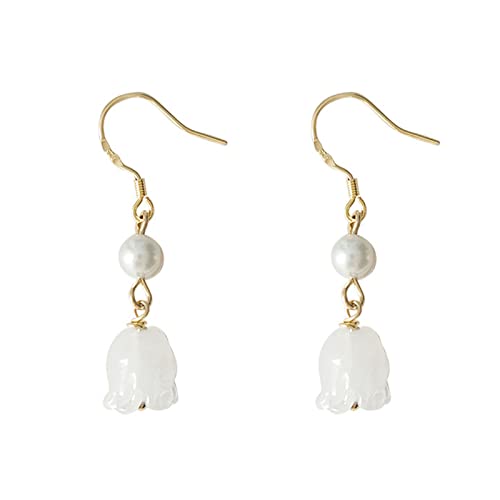 2022 Retro-Glasohrringe French Light Luxury Pearl Lily of Ohrstecker Mädchen Ohrringe Echt Silber (Gold, One Size) von 2022