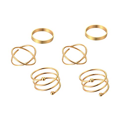 2022 Ring Gold Metal Trend Fashion-Blau 6-teilige Zirkon-Retro-Gelenk-Set Ringe Herren Ringe Set (Gold, One Size) von 2022