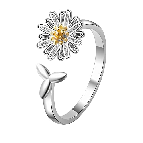 2022 Ring für Frauen Sunflower Ring My Sunshine Ring offener Verstellbarer Ring Weihnachtsschmuck Geschenk Frauen Mädchen Ringelshirt Herren (Silver, One Size) von 2022