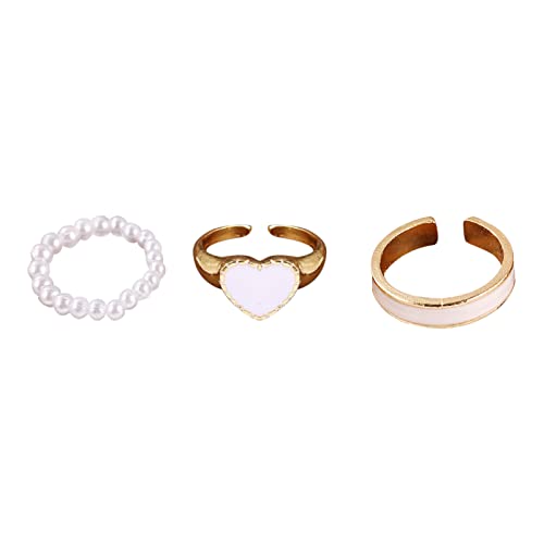 2022 Ringe Set von 3 für Frauen Party Fingerringe Perlenringe verstellbare Ringe weibliche Schmuck Geschenke Löffelschmuck Ringe (White, One Size) von 2022