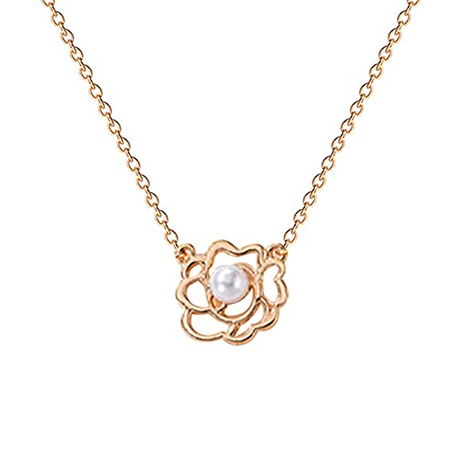 2022 Rose Flower Pearl Single Layer Halskette für Frauen Anhänger Damen Halsketten Geburtstagsgeschenk für Mutter Frauen Frau Bänder Für Ketten Basteln (Gold, One Size) von 2022